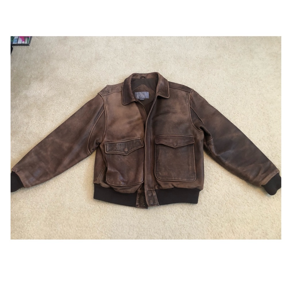 Vintage Bomber Leather Jacket Men’s (Large) Brown